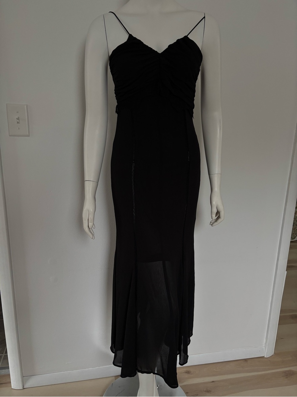 Zara Black Ruched Spaghetti-Strap Maxi Dress